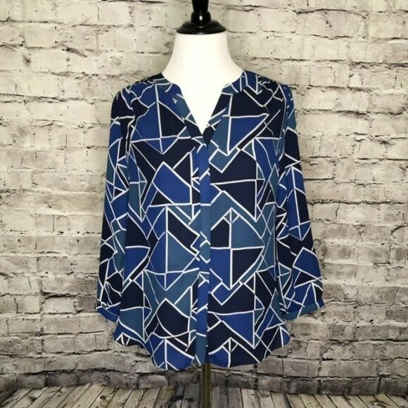 NYDJ Blue Abstract Pintuck Pleat Blouse - Picture 5 of 5